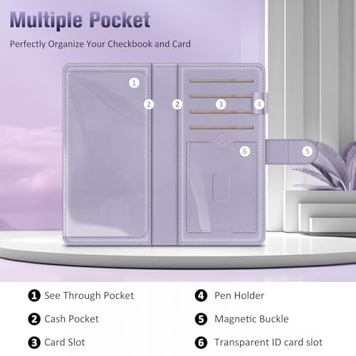 Image of FINTIE Checkbook Cover for Personal Checkbook, RFID Blocking Big Capacity Standard Register Duplicate Checks with Pen Holder, Cards Slots