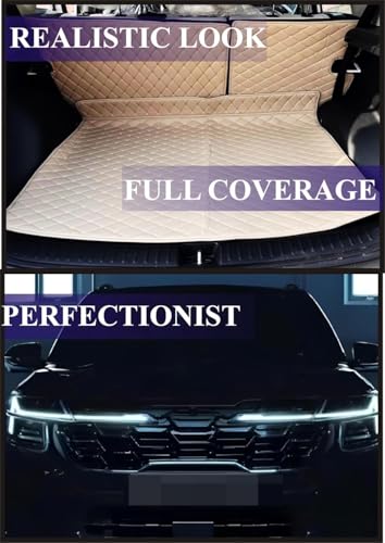 Image of CAPDELL 7D Premium Car Boot /Trunk Mat Compatible with Mahindra XEV 9E||Luxury Leatherite Boot Mat||Set of 3pcs||Waterproof and Washable||Colour:-Beige with Golden