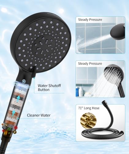 Image of SR SUN RISE Filtered Shower Head with Handheld High Pressure 9 Spray Mode Showerhead Detachable Shower Head Water Softener Filters Beads for Hard Water Remove Chlorine 1 Filter 1.8GPM Matte Black