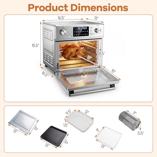 Image of ARLIME 14-in-1 Air Fryer Toaster Oven Combo, 1700W Stainless Steel Countertop Convection Oven with Bake, Rotisserie, Dehydrate & Defrost Functions, 26 QT Large Capacity, 60-Minute Timer & Accessories