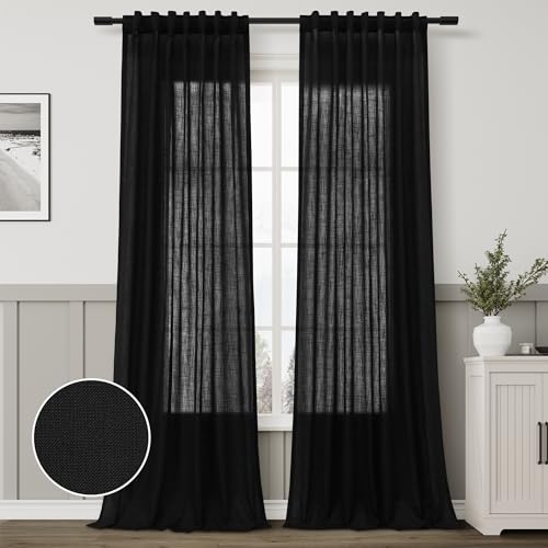 Black Curtains 108 Inches Long Cotton Linen Rod Pocket Back