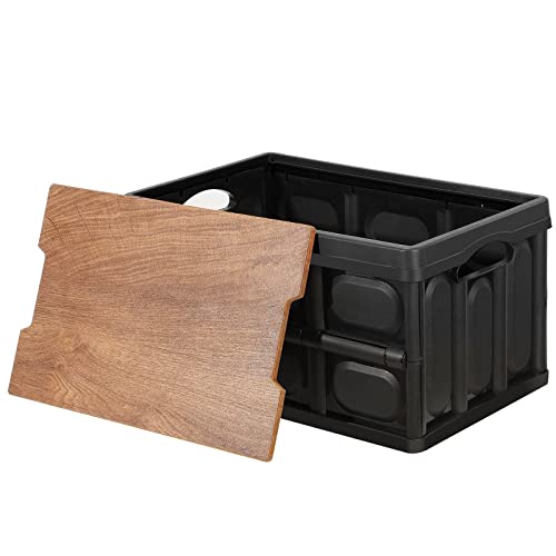 Contenedor de almacenamiento plegable con tapa cajas de plástico plegable caja de transporte contenedor 30L negro Cover