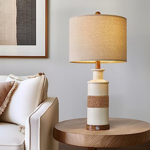 BOBOMOMO 24.5" USB A+C 3-Way Dimmable Touch Control Boho Table Lamp Set of 2 for Living Room Nightstand Beside Lamps for Bedroom(Include Two Bulbs) - Image 3