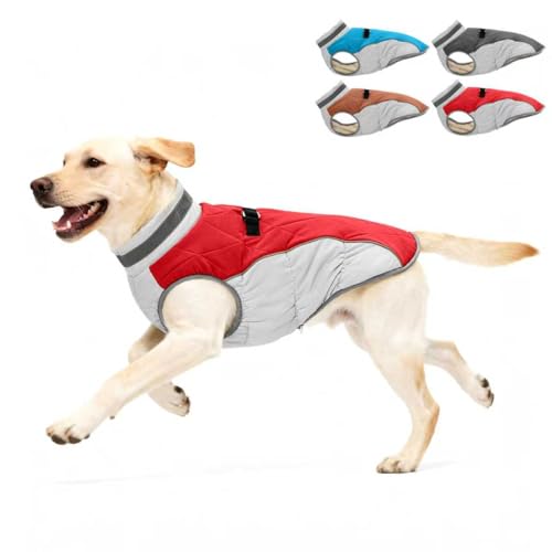 Aokown Dog Winter Coat for Medium Dogs Adjustable Puppy Warm Jackets in Cold Weather Reflective Pet Fleece Vest with External Attachment Points Zippered Cold-Weather Dog Winter Clothes M Red