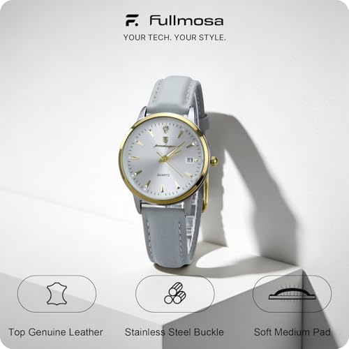Image of Fullmosa 12mm Quick Release Leather Watch Band | Traditional Smartwatch Replacement Strap for Women Formal Daily Commute, Light Gray&Golden Buckle