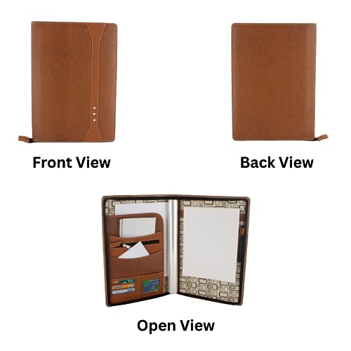 Image of Professional PU Leather Multipurpose B4 Size Document Holder 20 Leafs Zipper File Folder Organizer for Certificates, Marksheets, Degrees, Interview Portfolio, Important Documents (Tan)