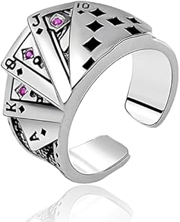 Fidget Ring, Anxiety Rings for Women, Adjustable Vintage Punk Rings Silver Poker Card Rings for Women & Men,Stress Relief Thumb Ring Spinner Rings