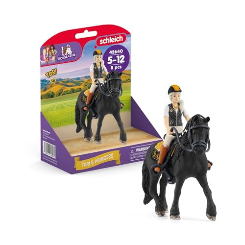 Schleich Horse Club | Tori & Princess 42640 | Figurine Fille articulée avec Cheval, Selle, Bride & Tapis de Selle | Coffret de Jeu équestre réaliste | Idée...