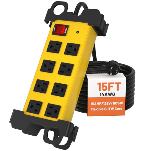 8 Outlet Heavy Duty Power Strip, 2700J Surge Protector with 15FT Extension Cord, Industrial Metal...