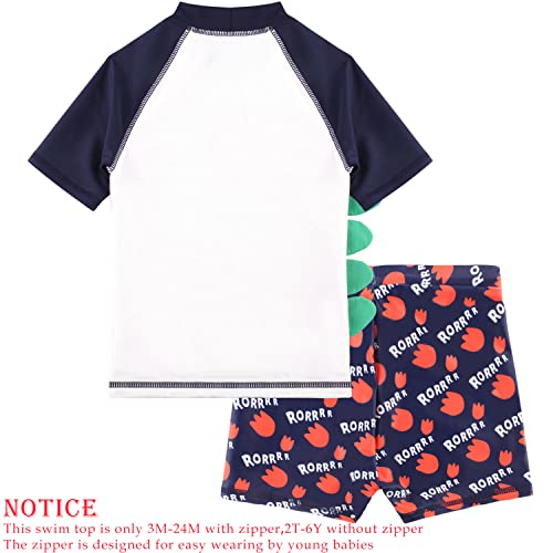 Dilon Toddler Baby Boys Swimsuit Dinosaur Bathing Suits Set-Two Piece Short Sleeve Rashguard Swimwear & Swim Trunks Set(Dinosaur,3-4T) #TOP1