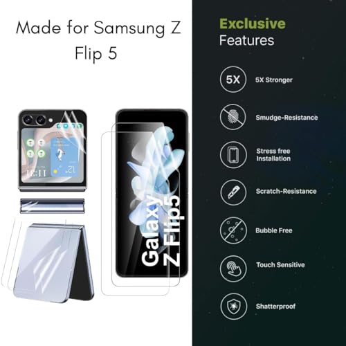Image of CaseCandy Silicone - (4 in 1) Screen Protector Guard for Samsung Z Flip 5 | Screen Guard Protector (Back Panel + Back Screen Display + Inner Display + Hinge) for Samsung Flip 5 - HD /Bubble Free Application