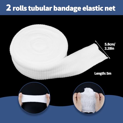 Image of 2 Rolls 11 Yard Tubular Bandage, 2.3 Inch Elastic Net Bandages, Wound Dressing Elastic Mesh Net, Tubular Gauze for Arm Wounds Without The Use of Adhesive Tape (5 M)