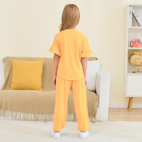 Image of Kids Girls Outfits Ruffle Sleeve T-Shirt Pants Set 2Piece 4-13 Years