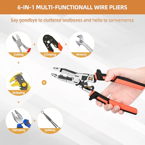 Image of Wire Stripper Wire Crimping Tool - 10-in-1 Versatile Wire Cutter Crimper Cable Stripper AWG 22-10 Heavy Duty Wire Stripper Cutter Pliers Tool for Splitting,Stripping,Cutting,Crimping,Clamping
