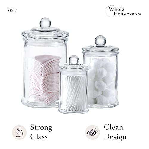 Whole Housewares | Set Of 3 Bathroom Canisters - Storage Container Jars - Premium Glass Apothecary Jars With Lids - Small Glass Jars For Kitchen Or Bathroom Storage - Decorative Crystal Containers #TOP2