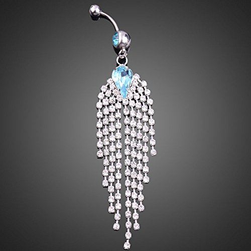 Vktech Charming Dazzling Rhinestone Tassel Dangle Navel Belly Button Ring 3 Colors (Water Blue)