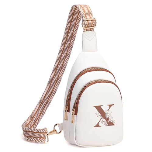 Crossbody Bags for Women Initial Sling Bag Cross Body Fanny Packs Personalized Gifts for Mom Women Wife Beige With Brown X