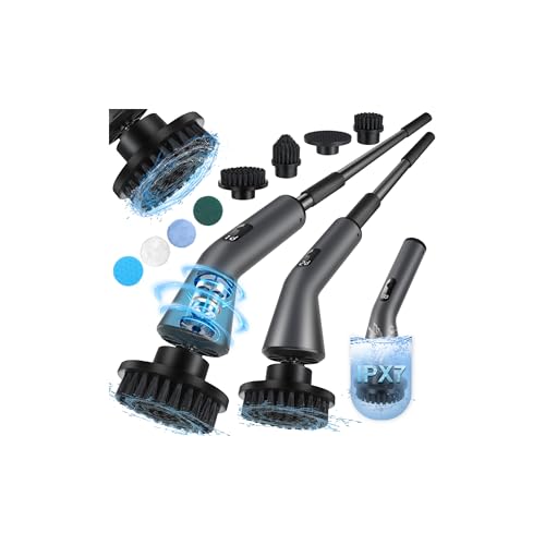 Brosse Nettoyage Electrique, [IPX7 Imperméable] Homtronics Brosse Menage Electrique,Conception Pliant, avec Tige TéLescopique et TêTes de Accessoires pour...