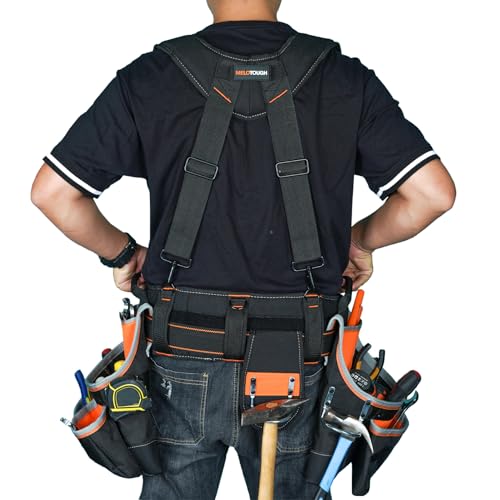 Image of MELOTOUGH Pro Framer Combo System Tool Belt with Suspenders Construction Tool Pouch Builder Heavy Duty Carpenter Suspension Rig Tool Belt and Multi Function for electrician, roofing,contractor
