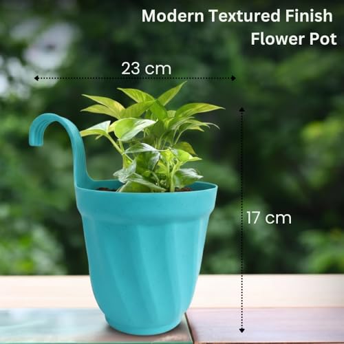 Image of Urban Upvan Designer Hanging Planter with Lock | Lightweight & Durable Flower Pot | Modern Textured Finish | for Indoor & Outdoor Plants | Set of 4