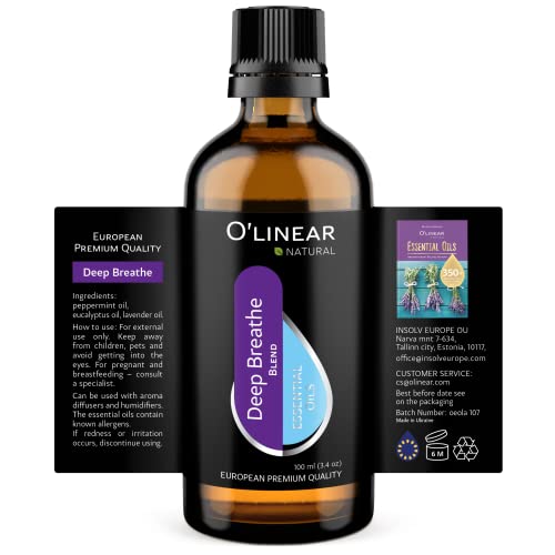 Deep Breathe Essential Oil Blend For Diffuser 3.4 Fl Oz Best Breath Aroma Drops, Aromatherapy Oil Blend Contain Peppermint, Eucalyptus, Lavender Scent Booster, Essential Oil Diffusers Natural Blend #TOP5