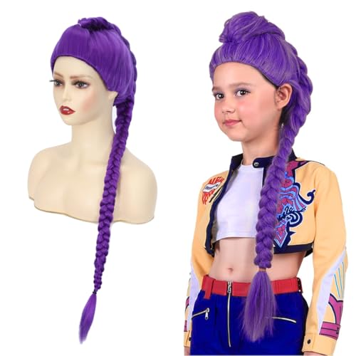 26 Inches Long Purple Braid Anime Costume Wig High Temperature Heat Resistant Silk Fiber Natural Looking Costume Wig for Halloween Party Cosplay (Purple - Child)