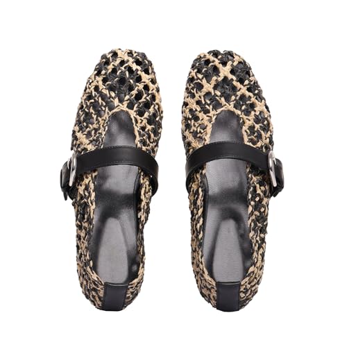 Mesh Mary Jane Flats for Women Woven Ballet Flats Slip on Round Toe Comfy Adjustable Buckle Strap Dressy Casual Ballerina Shoes3