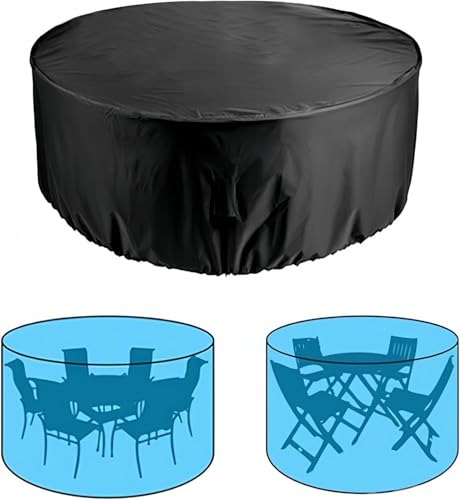 Housse ronde pour meubles de terrasse, housse de protection pour table de jardin, imperméable, anti-poussière et indéchirable, tissu Oxford durable,...
