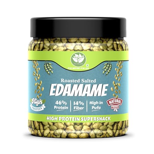 Go Vegan Roasted Salted Edamame, 150gm (46% Protein, 17% Fiber, Lightly Salted Young Green Soybeans | 100% Veg Protein Rich Snacks)