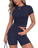 Zoosixx Blue Workout Set - Summer Outfits 2 Piece Short Gym Set Casual Lounge Vacation Matching Clothing Blue Medium