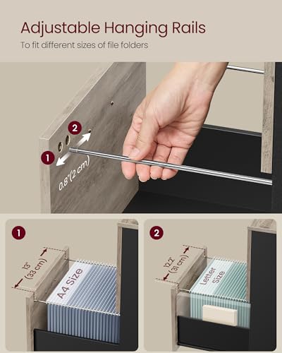 Image of VASAGLE 2-Drawer File Cabinet, Small Rolling Filing Cabinet for Home Office, Printer Stand, for A4, Letter-Size Documents, 15.7 x 16.5 x 27.6 Inches, Heather Greige and Ink Black UOFC040B02