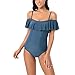Produktbild Wuxingqing Einteiliger Badeanzug Frauen Vintage Schulterfrei Geraffte Volant Flutter Bauch Kontrolle rückenfreie Taillierte Badeanzüge zum Schwimmen, Urlaub, Flitterwochen (Color : Blue, Size : S)
