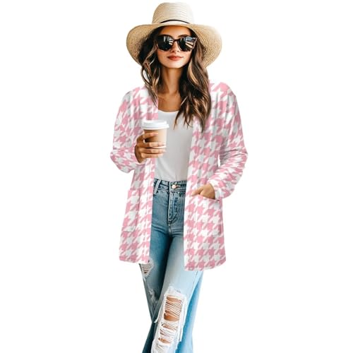 Image of Women's Aztec Open-Front Jacket Lightweight Casual Outerwear Native Western Aztec Pattern & Plaid Houndstooth Print