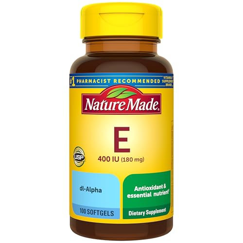 Nature Made Vitamin E 180 mg (400 IU) dl-Alpha, Dietary Supplement for Antioxidant and Skin Support, 100 Softgels, 100 Day Supply
