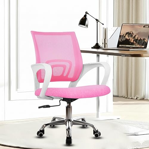 Image of Casa Copenhagen Mesh Mid Back Office /Study /Computer /Revolving /Desk Chair for Work from Home -Metal Base, Height Adjustable Seat- Smoky Pink & White Handle