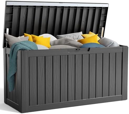 90 Gallon Resin Deck Box, Lockable Patio Outdoor Storage Box for ...
