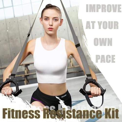 Image of Bodyweight Resistance Training Straps, Home Gym Fitness Trainer kit | Multi-Color Selection, Full-Body Workout with Main Exercise Straps, Door Anchor,Extension Strap, Carrying Bag, Fitness Guide