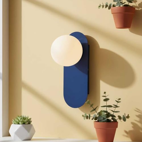 BARCELONA LED Applique Murale Brian E27 avec Boule en Verre Opalin, Lampe Murale Design Nordique et Minimaliste, Appliques de type bougeoir Aluminium Bleu,...