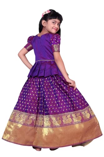 Image of Wommaniya Impex New south Indian traditional pattu pavadai Jecquard Lehenga choli for girls dress