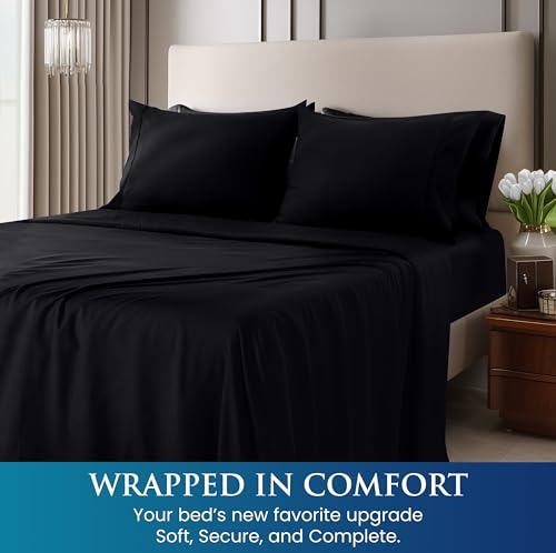 Image of Utopia Bedding King Sheet Set, Soft Microfiber 4 Piece Bed Sheets with 15 inch Deep Pocket - Easy Care Brushed Microfiber (King, Black)