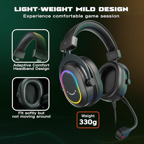 Image of FIFINE Gaming On Ear Headset for PC-Wired Headphones with Microphone-7.1 Surround Sound Computer USB for Laptop, Streaming Headphones on PS4 /PS5, with EQ Mode, RGB, Soft Ear Pads AmpliGame H6 (Black) | 50mm drivers, Pinpoint 7.1 Surround, Durable Protain Leather, Detachable Mic, USB Control Box, Compatible with PC, PS4 /5, Mac