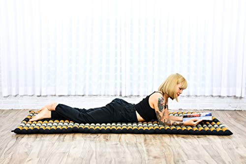Image of Leewadee - Kapok Roll Mat - Handcrafted Folding Sleep & Relaxation Mattress from Thailand, Ideal as Guest Bed, Camping Mat, Yoga Mat or Traditional Futon, 75 x 39 inches, Black Orange