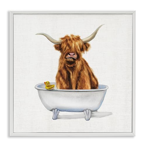Image of Stupell Industries 'Shaggy Country Cattle in Tub', Framed Giclee Art, White, 12 x 12 Inches, Easy to Hang and Sturdy, Made in USA, by Donna Brooks