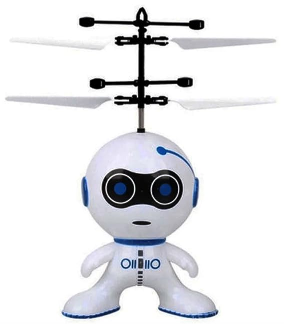 Robô Mini Drone Helicoptero Voador com Sensor Infravermelho de Aproximação Brinquedo Infantil Crianças Recarregavel Usb Luz Led Branco e Azul