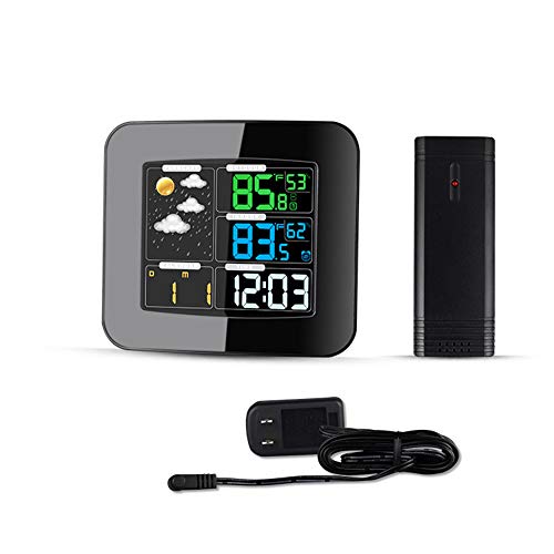 Wireless Weather Station with Sensor,Digital Temperature Hygrometer Barometer LCD Color Screen Backlight Weather Forecast Alarm Clock for Home