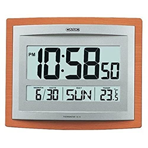 Casio Id-15S-5 Wall And Table Wood Grain Pattern Clock Temperature Digital Auto Calendar Thermo Large Wall Clock Limited Edition Battery Included, Silver And Wood Grain Pattern (Id-15-5Df) #TOP24