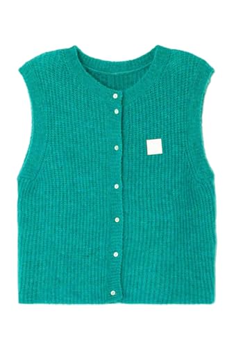 Image of Women Chunky Button Sweater Vest Sleeveless Round Neck Rib Knitted Tank Top Y2k Knitted Cardigan Vest Shirt