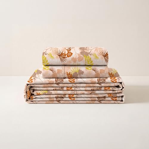 Image of LANE LINEN Symphony | 100% Cotton Sheet Set | Soft & Breathable Fabric | 3 Piece (1 Bedsheet + 2 Pillow Covers) | Super King Bed Sheet Set - Rust and Yellow Floral