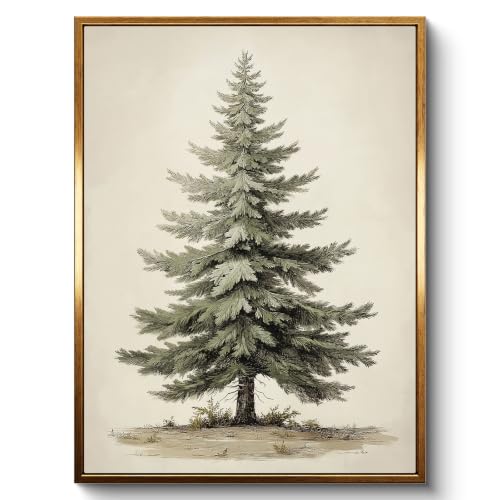 InSimSea Golden Framed Vintage Canvas Wall Art Pine Tree 12"x16"