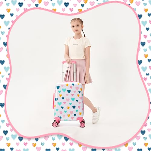 Image of Kid's Luggage Set 2 Piece Suitcase Set Hardside Luggage with Spinner Wheels Girls Carry on Toddler Travel Rolling Suitcase with Neck Pillow Airline Approved